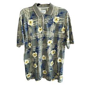 Bamboo Cay Men's Vintage Hawaiian Floral Plaid Polo Shirt Size Large